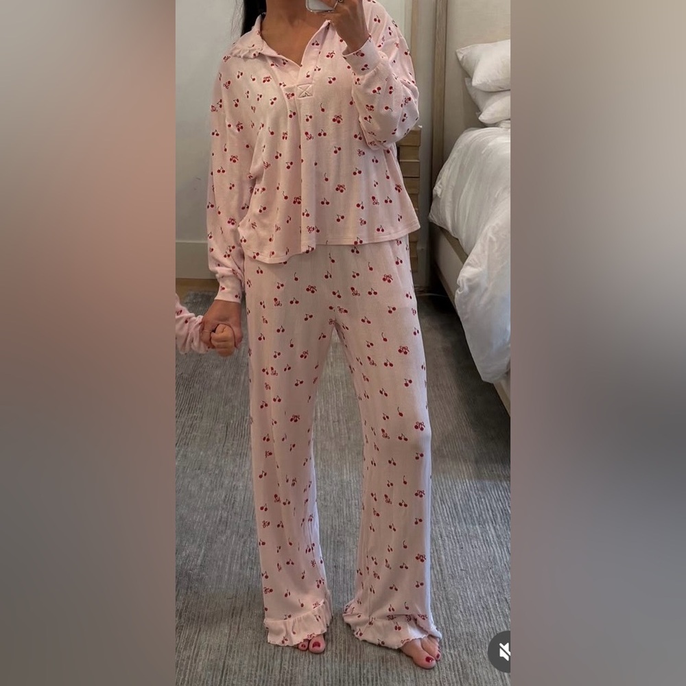 Women's Cherry Pointelle Ruffle Set - Picture 5 of 5